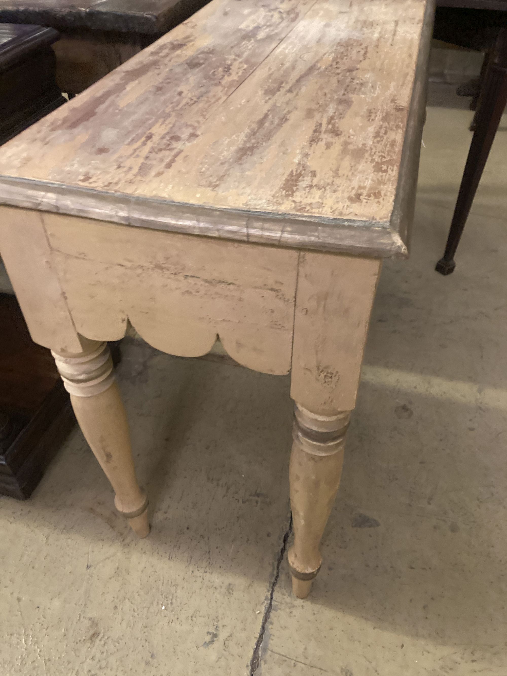 A Victorian pine cream painted console table with drawer, width 98cm, depth 43cm, height 76cm